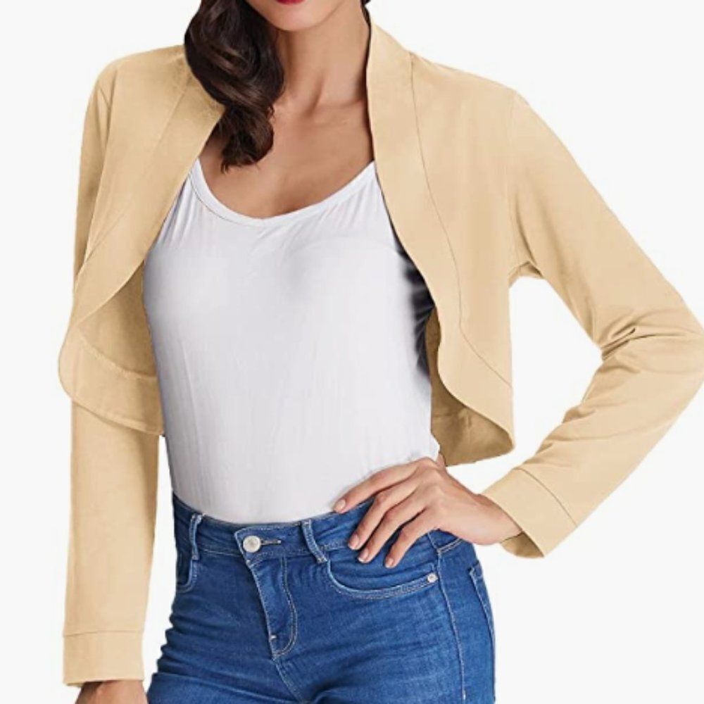 Kate Kasin, Open Front Beige Cropped Cardigan, XL